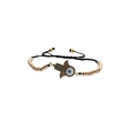 Hamsa Hand evil eye bracelet with tri-color beads and adjustable black woven cord - Multi-color Bead Chain