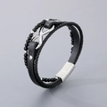 Men's multilayer leather bracelet with infinity symbol and magnetic steel clasp - Steel Color (KB180752-JR)