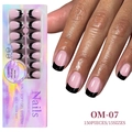 Pink and black French tip press-on nails with 150 pieces and 15 sizes in soft gel - Black Pink French Short Round Style (OM-07)