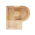 Letter P shaped wooden money box with transparent acrylic panel in natural wood finish - Letter P