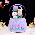 Purple musical snow globe featuring cute bears and tulips with an embossed base - 004 Purple Base / Medium 80mm Light + Music