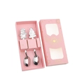 Christmas gift set with stainless steel gingerbread man and tree spoons in pink box - Snowman + Christmas Tree / Pink Gift Box 2-Piece Set / Silver