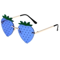 Lunettes de soleil fraise rigolotes avec verres bleus et monture dorée pour fête - Monture Dorée Verres Bleu Foncé