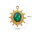 Detailed view of vintage gold sun flower pendant with green gemstone 18mm by 13.5mm - Sun Flower/Malachite / Green Gold