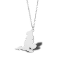 Silver United Kingdom map necklace with heart cutout detail on minimalist link chain - UK - Silver
