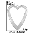 Detail view of heart pendant showing dimensions 4.2cm by 3.1cm and weight 2.4g on white - Heart Pendant / Silver