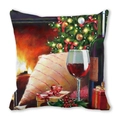 Christmas pillowcase featuring oil painting style fireplace and festive tree pattern - 18x18 Inch / 38