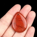Polished teardrop red jasper stone pendant with natural brown stripes for DIY jewelry - Red Jasper