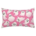 Detailed texture of pink Halloween pillowcase featuring cute white cartoon ghosts - 30*50cm / Style 04-Pink Allover Little Ghosts