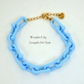 Blue acrylic link bracelet with gold heart charm weighing 5.5g and 16+3cm long - Light Blue
