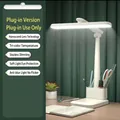 Lampe de bureau LED blanche avec porte-stylo et tête réglable pour étudiant - Tête Droite Base Carrée/Filaire/3 Températures de Couleur/Avec Câble