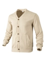 Slim fit beige knit cardigan for men with jacquard texture and button closure - S / Khaki