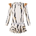 Two-piece girls' swimsuit with tiger print, long sleeve zip top and ruffled skirt - 104 / Light Tiger Print