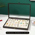 Deep wood grain badge display case with white padding and clear glass top cover - Large Black Pear Wood Color (35x24x5cm)