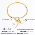 Bracciale in acciaio inossidabile dorato con perle, ciondoli a stella e dimensioni - Stile Ciondolo Luna Stella Perla (SL41290)