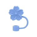 Light blue cherry blossom silicone straw cover cap compatible with 10mm straws - Peach Blossom Blue