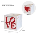 White square gift bag with red LOVE text and gray handles, size 28x28x30cm - LOVE Heart White 28*28*30