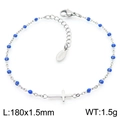 Silver stainless steel chain bracelet with blue beads and small cross charm - Silver Dark Blue