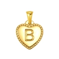 Colgante de corazón dorado con letra B, borde perlado y acabado metálico brillante - Colgante de Corazón con Inicial B (SP151G-B)