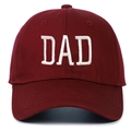 Close-up of white DAD embroidery on a premium burgundy cotton twill baseball cap - Adjustable / DAD Embroidery / Burgundy