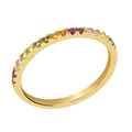 Polished 18k gold plated ring featuring a vibrant rainbow of pavé set zircon stones - Style 14/Rainbow Pave Eternity