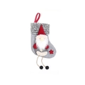 Calza di Natale grigia e rossa con gnomo della foresta e gambe lunghe in peluche - Stile Gnomo con Gambe Lunghe / Grigio