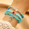 Conjunto de tres pulseras de estilo océano con cuentas turquesas y dijes de caballito de mar - Juego Estilo Océano Uno (07)