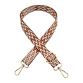 Tracolla jacquard geometrica marrone e bianca con moschettoni dorati su sfondo bianco - Fibbia Oro / Marrone