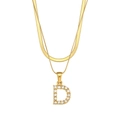 18K gold plated stainless steel double layer necklace with letter D zircon pendant - Letter D Style