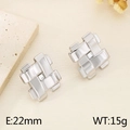 Silver geometric crisscross earrings with cubic zirconia, 22mm size and 15g weight - Geometric Woven Steel Style (KE115977-GC)