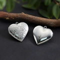 Stainless steel heart locket pendant featuring vintage floral engraving and smooth finish - Patterned Heart Locket 29*29mm / Hand Polishing