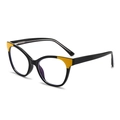 Modieuze cat-eye bril met blauwlichtfilter en montuur in zwart-geel contrastontwerp - Zwart Frame Heldere Lens