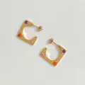 Gold-plated square earrings with purple, orange, and pink round-cut zircons - Gold with Multicolor Zirconia (KDE1586)