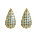 Elegant gold teardrop earrings with pavé set sky blue stones for a luxury style - Gold + Sky Blue