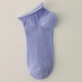 Lavender knitted ankle socks with rolled cuffs and vertical ribbed texture in cotton - One Size / Marl Blue