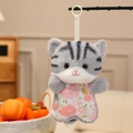 Plush grey tabby cat keychain doll in pink floral outfit with hanging ring - Gray Cat