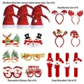 20pcs Christmas set with Santa hats reindeer headbands decorative glasses and snap bracelets - Christmas Set 9 (6 Glasses+4 Headbands+4 Slap Bands+6 Hats 28x38cm)