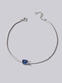 S925 silver tennis bracelet featuring round diamonds and a square blue gemstone - 925 Silver / Cultivated Sapphire Bracelet