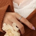 Silver crown LOVE ring with a single sparkling cubic zirconia stone on index finger - Crown LOVE Opening Ring (A308-Silver) / Silver