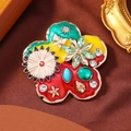 Vintage gold-plated floral brooch featuring colorful enamel petals and tiny ladybug - Vintage Floral (XH-3030) / Multicolor