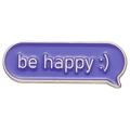 Violetter ovaler Emaille-Pin mit be happy Smiley-Text Design für Kleidung und Taschen - be happy :) Lila Blase