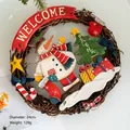 Ghirlanda di Natale vintage con pupazzo di neve in legno e striscione Welcome, 24cm - Ghirlanda di Benvenuto Pupazzo di Neve