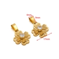 Gold-plated stainless steel four-leaf clover pendant with round zircon inlay for DIY jewelry - 17mm Hollow Double Clover Zirconia Pendant / Gold