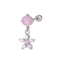 Silver flower cartilage earring with pink zircon stones and sparkling crystals - Star (K-368)