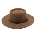 Dettaglio cappello di paglia marrone con cinturino in pelle e fibbia in metallo oro - M (56-58cm) / Marrone