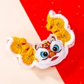 Handmade yellow knitted pet collar with lion dance embroidery for dogs and cats - Vibrant Lion Dance-M / Neck 25-30cm