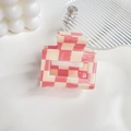 Pink and beige checkerboard square hair claw clip made of premium acetate material - 5cm / Pink & Beige Checkerboard