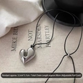 Adjustable heart pendant necklace with black braided cord and silver metal heart - Silver Heart Pendant / Silver