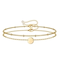 Detail showing gold layered heart bracelet with round charm and lobster clasp - Gold Double-layer Circle Bead Bracelet (0169)