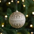 Pallina di Natale oro 8cm con pizzo e glitter per decorazioni dell'albero di Natale - Champagne